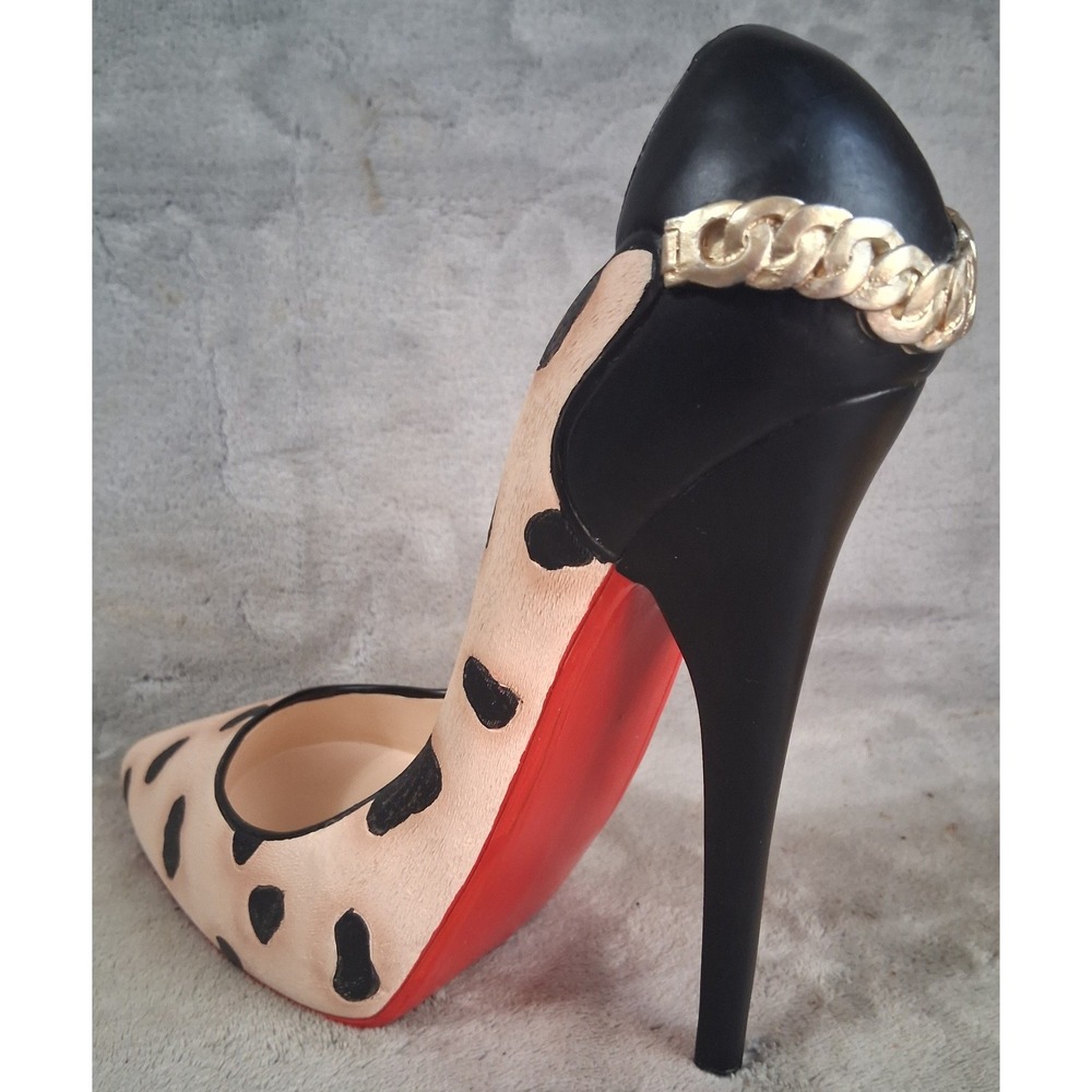 Leopard Print High Heel Wine Bottle Holder Stiletto Display Red Sole Designer